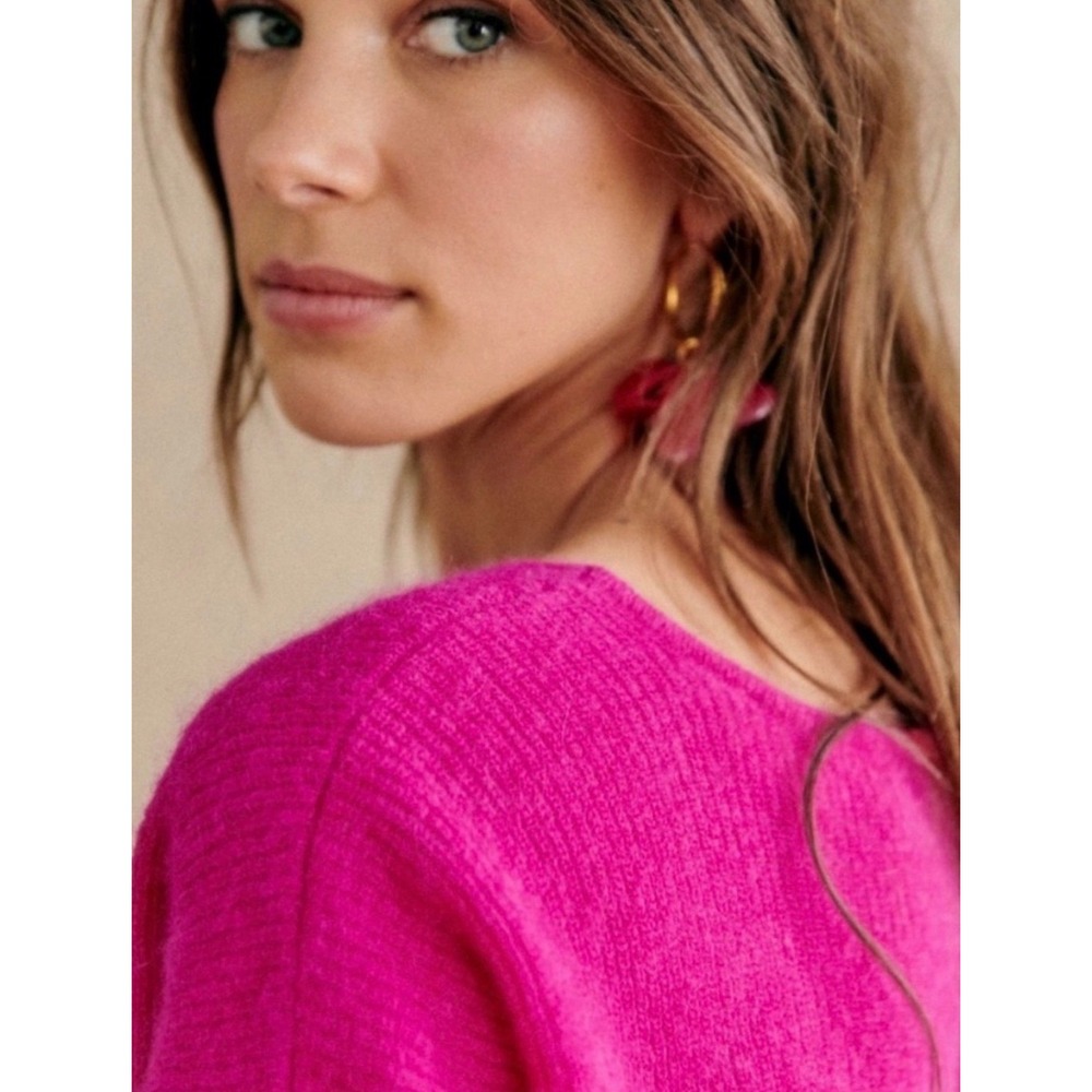 Sezane Barry Cardigan Size Small Fuschia Pink Mohair Alpaca Blend V Neck Sweater - Picture 4 of 9